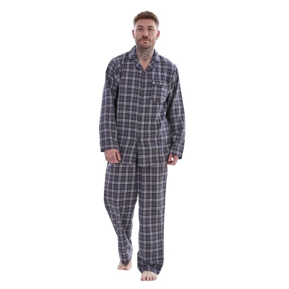 Keanu Mens Checked Brushed Long Pyjama Set / Gray